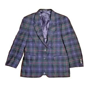 Woolrich Women’s Medium Green & Blue Plaid Wool Nylon Blazer Vintage Jacket   T2